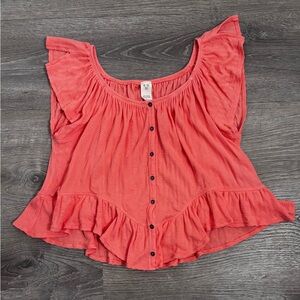 We The Free Mint Julep Convertible Off Shoulder Ruffle Top, Size Small, Coral